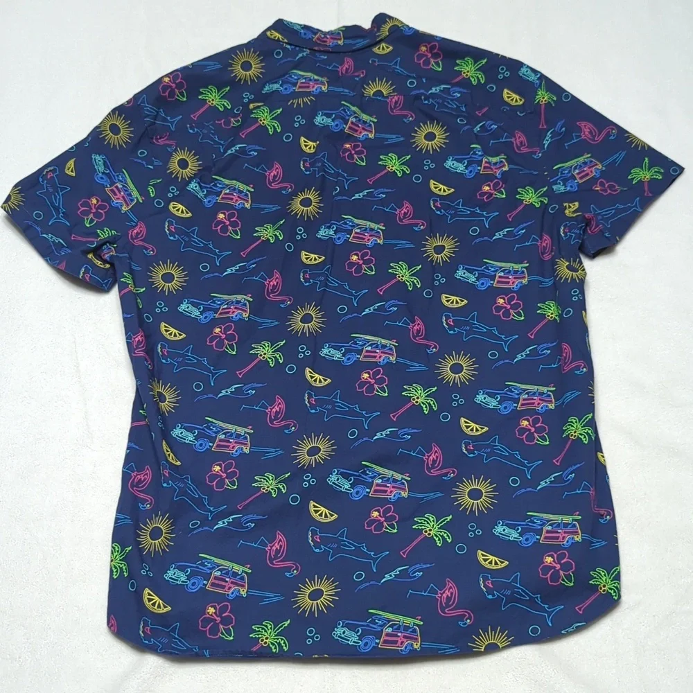 J. Crew Flex Washed Slim Fit Beach Themed Short Sleeve Mens‎ Shirt Size Medium